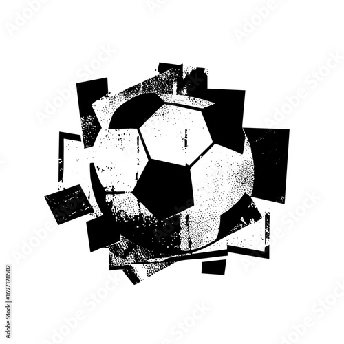 Vector Dynamic soccer ball burst with fragmented shapes.