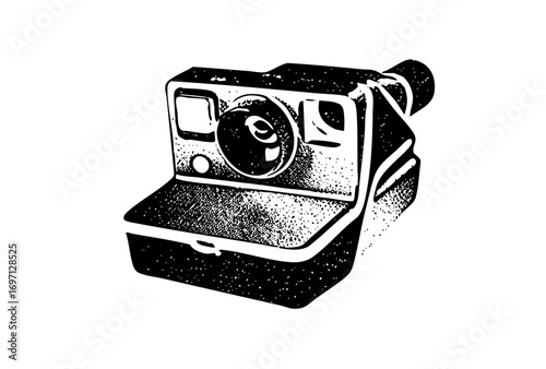 Vector Vintage instant camera with open film compartment.