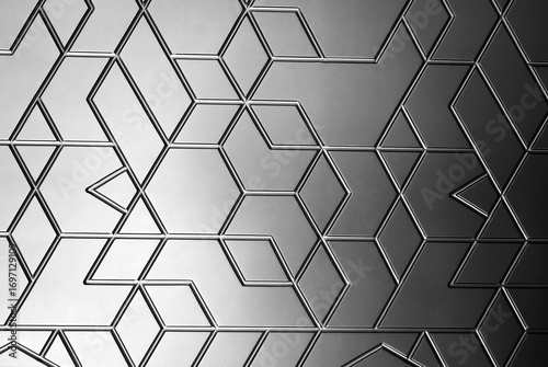 Abstract black gray metal wall, 3D metal futuristic surface, modern building design