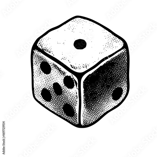 Vector Detailed of a speckled die showing one four and five dots.
