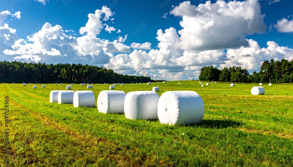 Obraz premium Hay bales wrapped in plastic