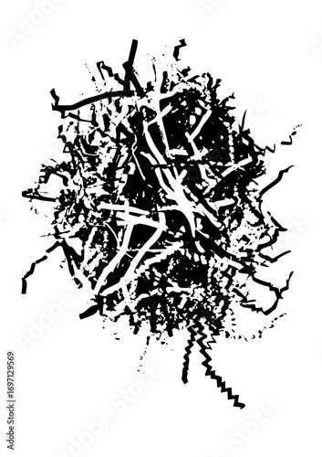 Vector Abstract black scribble features chaotic tangled lines.