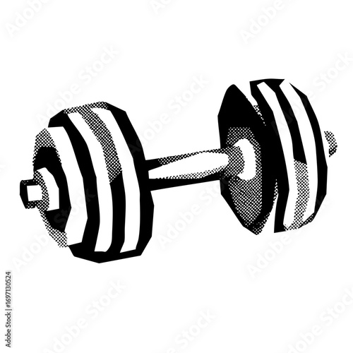 Vector Stylized dumbbell with bold lines and halftone texture.