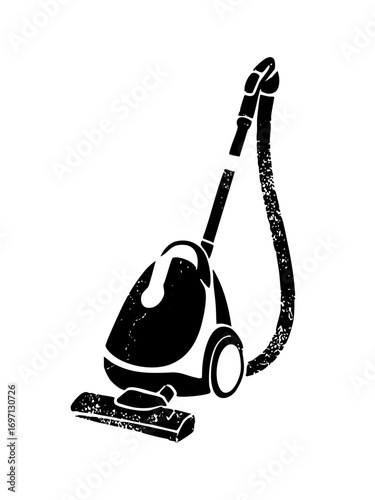 Vector Black silhouette of a canister vacuum cleaner with hose.