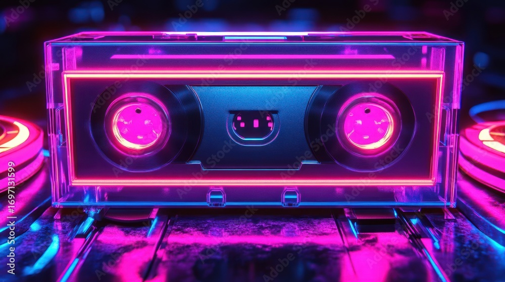 Fototapeta premium Retro Cassette Tape Neon Dreamscape