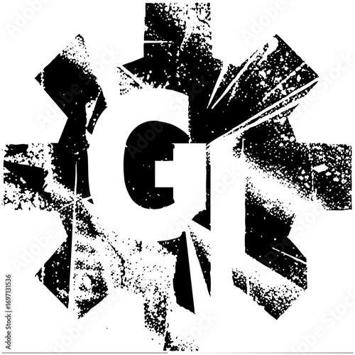 Vector Dynamic fractured letter G with radiating burst .