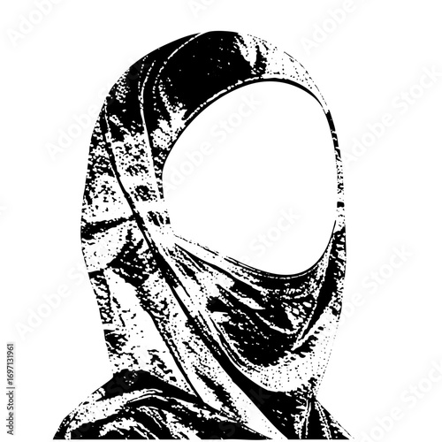 Vector Monochrome vector of a faceless woman in a hijab.