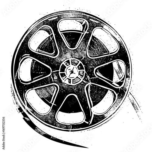 Vector Detailed film reel with central hub and sprocket holes.