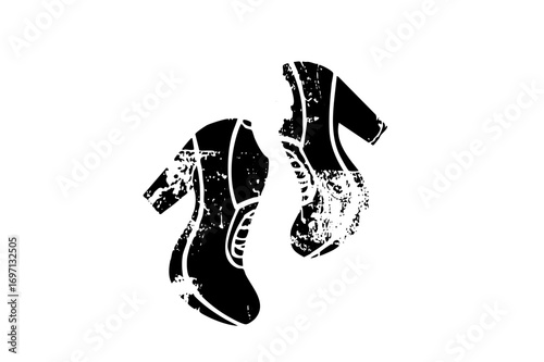 Vector Pair of block heel shoes in monochrome style.