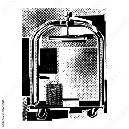 Vector Vintage luggage carrier with handle and hooks.