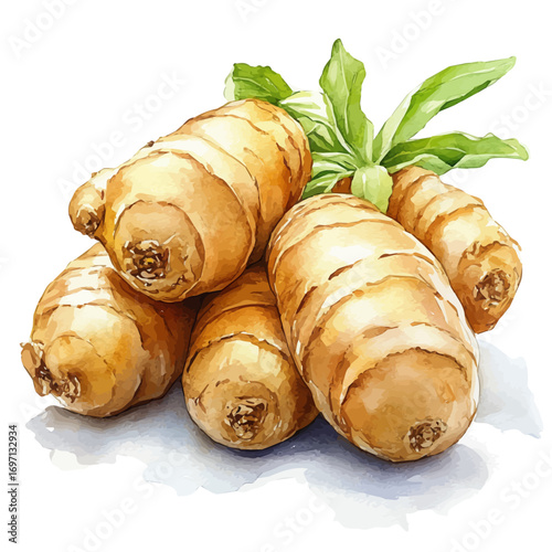 Ginger, watercolor illustration vector, isolated on a white background.