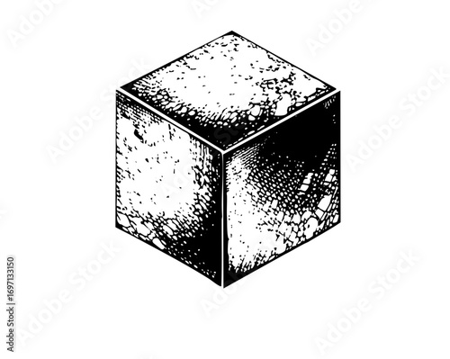 Vector Detailed fractured cube in monochrome.