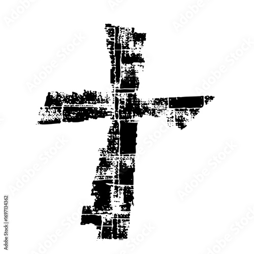 Vector Distressed cross with a rough textured aesthetic.
