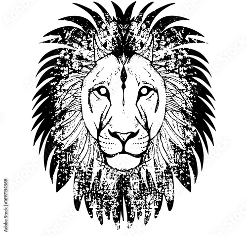 Vector Detailed lion head with textured mane.