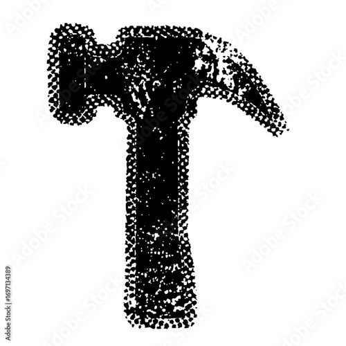 Vector Detailed hammer composed of scattered dots.