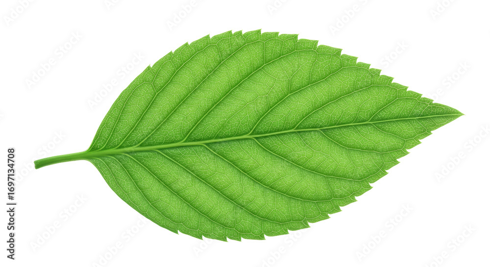 Obraz premium Single green leaf with prominent veins.