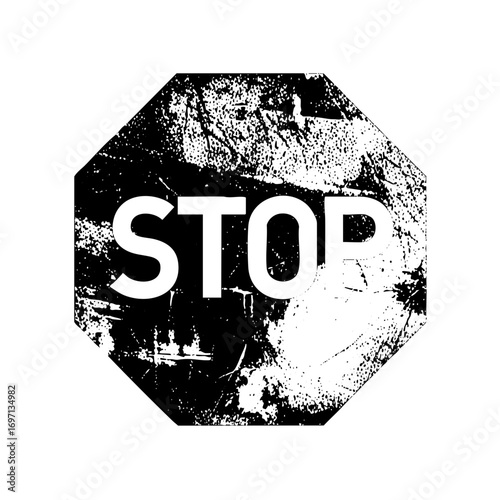 Vector Distressed octagon sign with prominent stop typography.