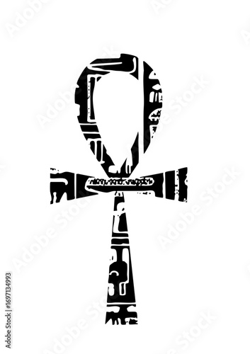 Vector Detailed Ankh Symbol with Hieroglyphic Elements