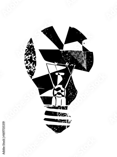 Vector Abstract lightbulb with textured geometric shapes.