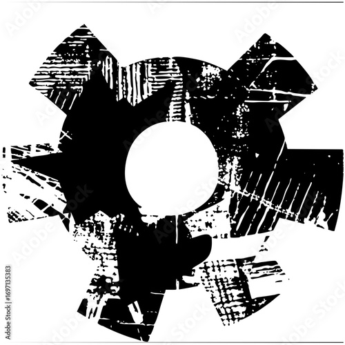 Vector Distressed floral gear with central void.