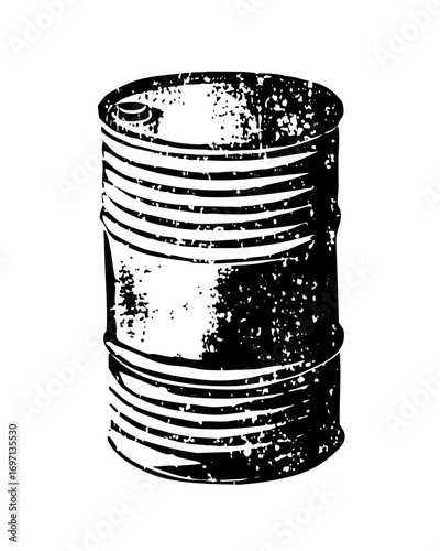 Vector Distressed metal drum with textured surface.