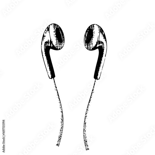 Vector Minimalist of in-ear headphones with textured details.