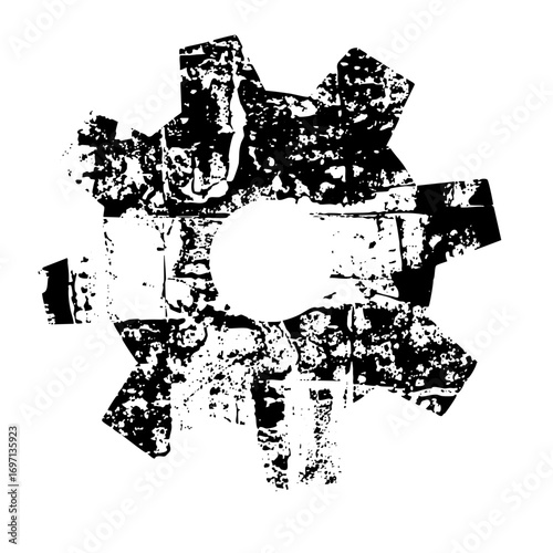 Vector Distressed gear represents industrial mechanics and power.