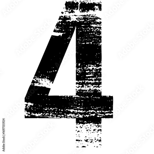 Vector Distressed numeral four typographic with a grunge texture.