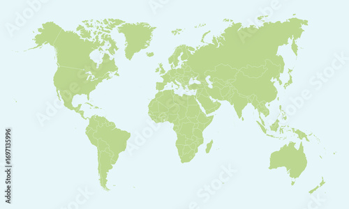 Simple World map. Green outline World map. Vector template for education and infographic.
