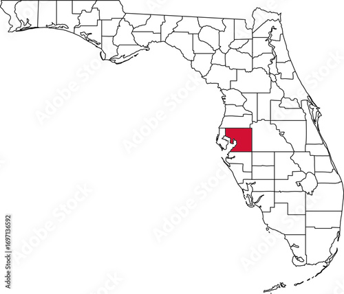 A vector map of Florida highlighting Hillsborough County. Ideal for geographical studies, regional reports, and data visualization projects.

