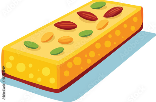 A nutritious granola or energy bar with almonds and seeds. An isolated vector illustration of a healthy snack for fitness and diet concepts. Generative AI