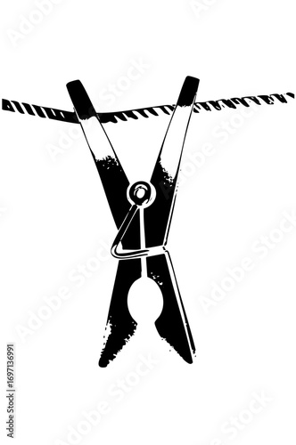 Vector Black clothespin holding a laundry .