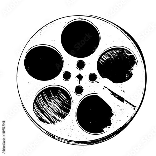 Vector Vintage film reel with textured details.