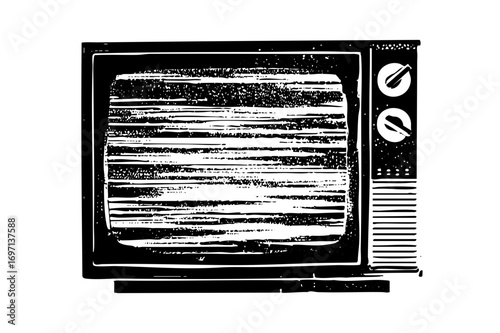Vector Vintage television with static display and control knobs.