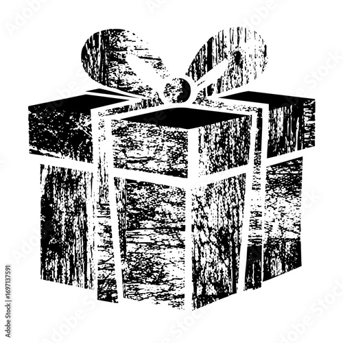 Vector Distressed vector gift box with ribbon .