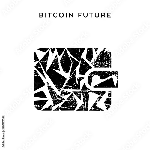 Vector Abstract fractured bitcoin symbol represents future finance.