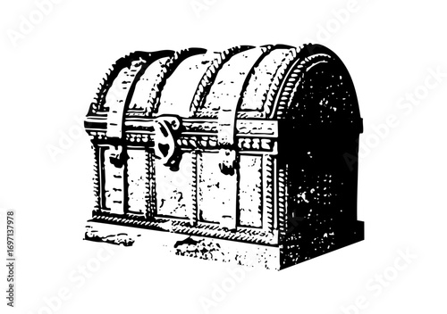 Vector Vintage treasure chest with ornate details and a secure lock.