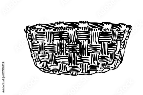 Vector Detailed woven basket with textured lines.