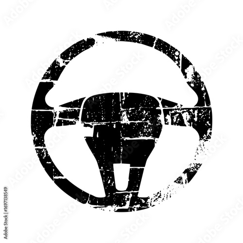Vector Distressed steering wheel depicts automotive control.