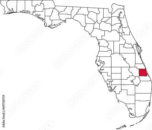 A vector map of Florida highlighting St. Lucie County. Ideal for geographical studies, regional reports, and data visualization projects.

