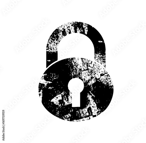 Vector Distressed black padlock with keyhole.