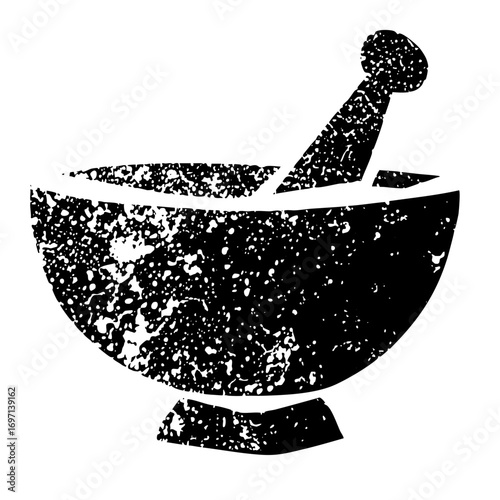 Vector Vintage mortar and pestle in distressed style.