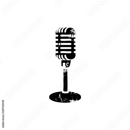 Vector Vintage microphone with distressed texture.