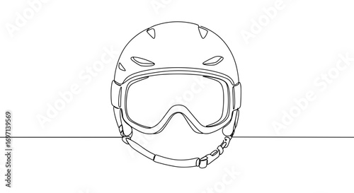 Ski helmet with goggles in line style, transparent background  