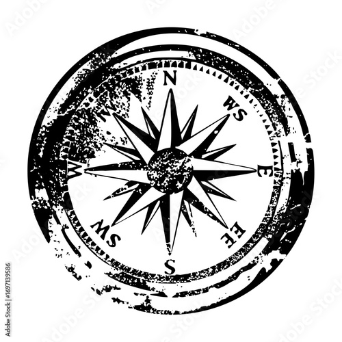 Vector Distressed Compass Rose with Cardinal Directions