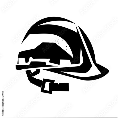 Vector Stylized black and white of a construction helmet.