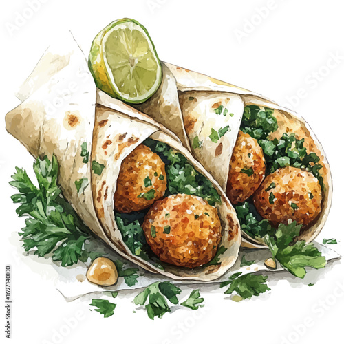 watercolor of Falafel, vector, isolated on a white background.