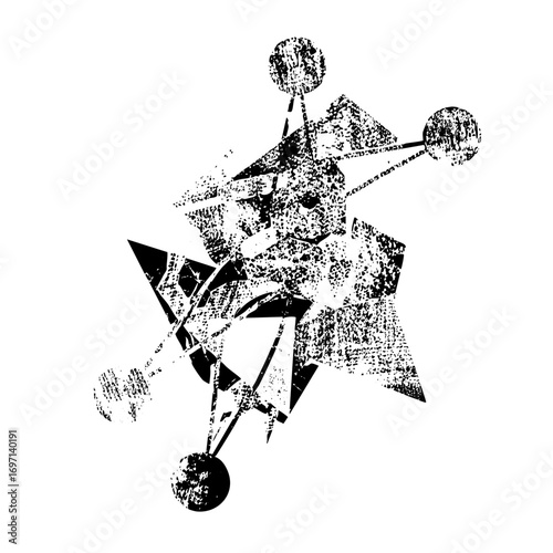 Vector Abstract figure rides a star-shaped vehicle with spherical elements.