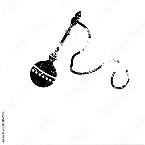Vector Black silhouette of a traditional hookah with a winding hose.