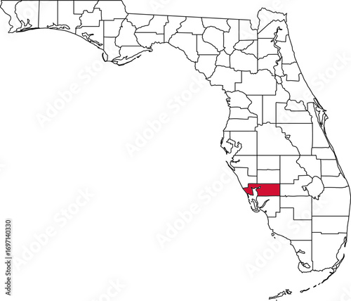 A vector map of Florida highlighting Charlotte County. Ideal for geographical studies, regional reports, and data visualization projects.

